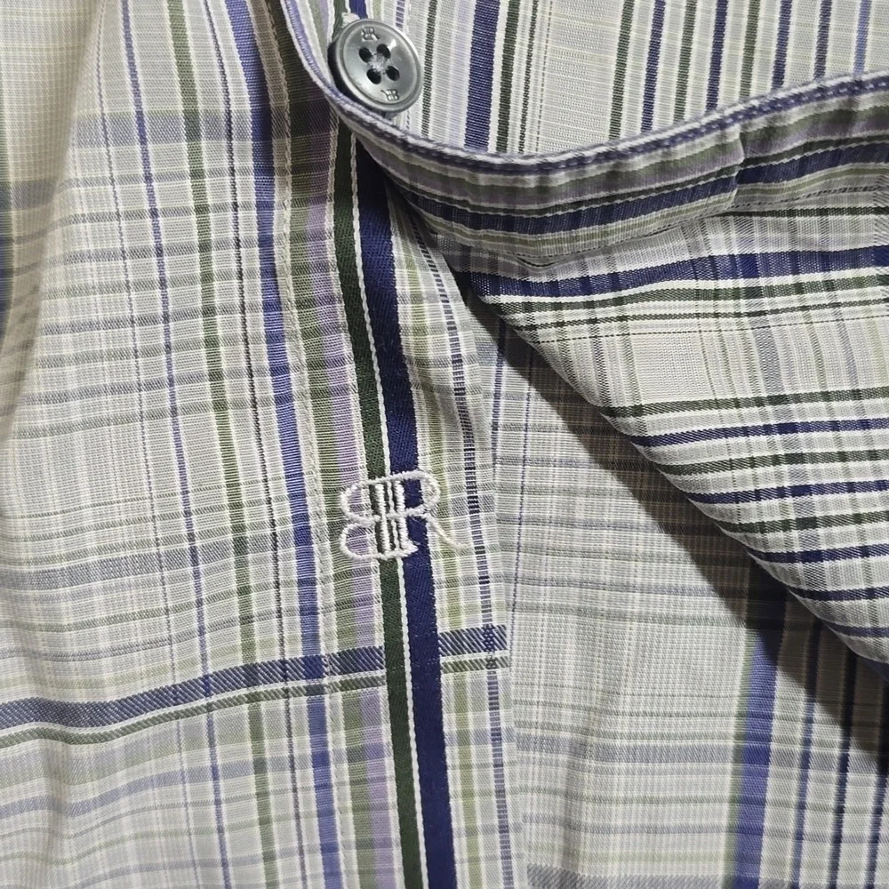 BR BANANA REPUBLIC Slim Fit Leggiuno Fabric Blue & White Plaid Button-Up Sz‎ L